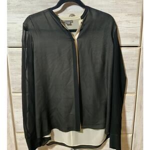 Vince Black & Cream Silk Button Up Top - Size 8